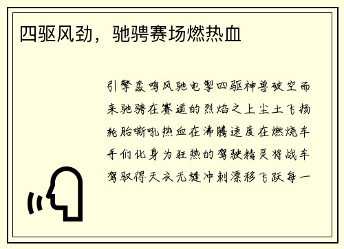 四驱风劲，驰骋赛场燃热血